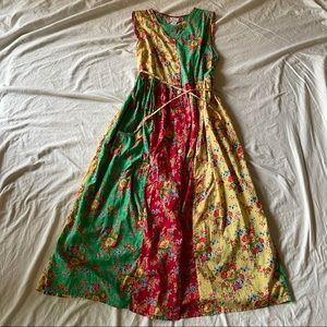VINTAGE TRI COLOR FLORA KITCHEN MAXI DRESS